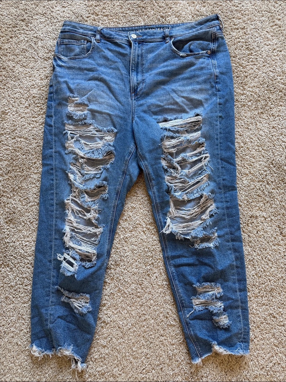 American Eagle Outfitters Blue Distressed High-Rise Jeans